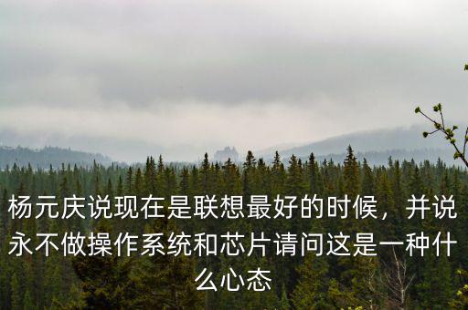 楊元慶說現(xiàn)在是聯(lián)想最好的時候，并說永不做操作系統(tǒng)和芯片請問這是一種什么心態(tài)