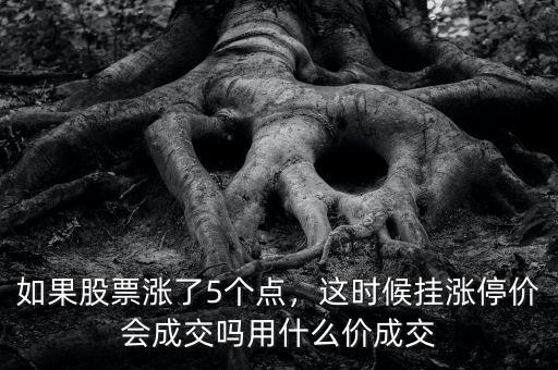 如果股票漲了5個點，這時候掛漲停價會成交嗎用什么價成交