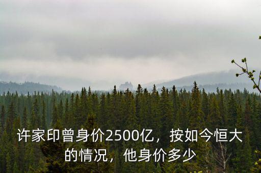 許家印曾身價2500億，按如今恒大的情況，他身價多少
