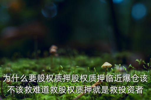 為什么要股權(quán)質(zhì)押股權(quán)質(zhì)押臨近爆倉該不該救難道救股權(quán)質(zhì)押就是救投資者