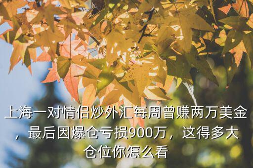上海一對情侶炒外匯每周曾賺兩萬美金，最后因爆倉虧損900萬，這得多大倉位你怎么看