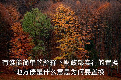 有誰能簡單的解釋下財政部實行的置換地方債是什么意思為何要置換