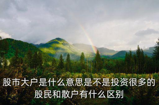炒股大戶是什么意思，股票中的大戶是什么意思