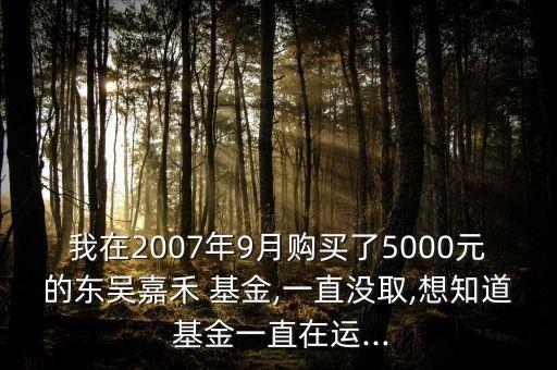 我在2007年9月購(gòu)買了5000元的東吳嘉禾 基金,一直沒取,想知道 基金一直在運(yùn)...