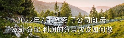 2022年7月,全資 子公司向 母公司 分配 利潤的分錄應該如何做